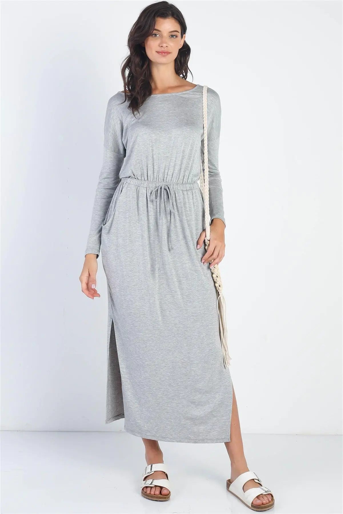 Heather Grey Long Sleeve Basic Maxi Dress /1-1-1 - My Store