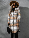 Plaid Collared Neck Long Sleeve Coat - My Store