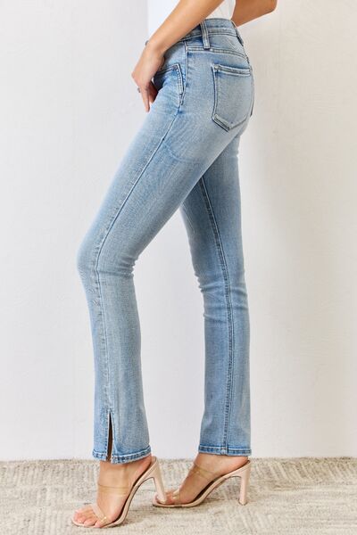 Kancan Full Size Mid Rise Y2K Slit Bootcut Jeans - My Store