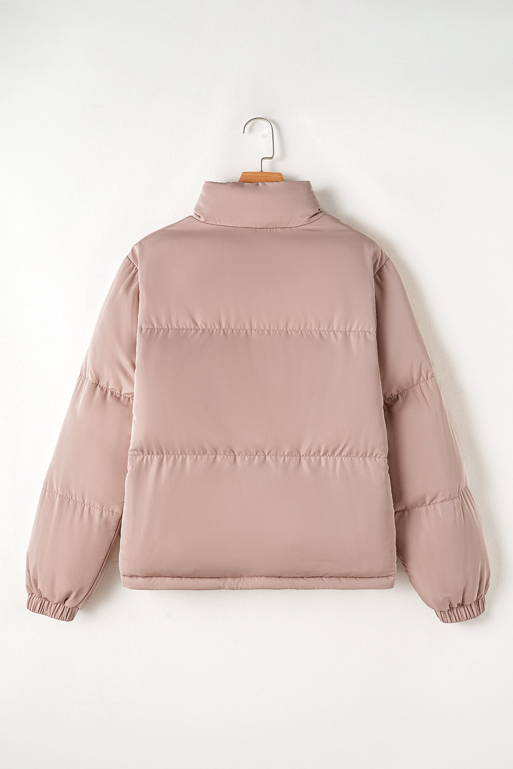 Apricot Pink Full Zipper Quilted Puffer Jacket - My Store