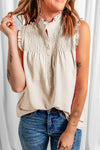 Casual Apricot FrilledButtons Tank Top - My Store