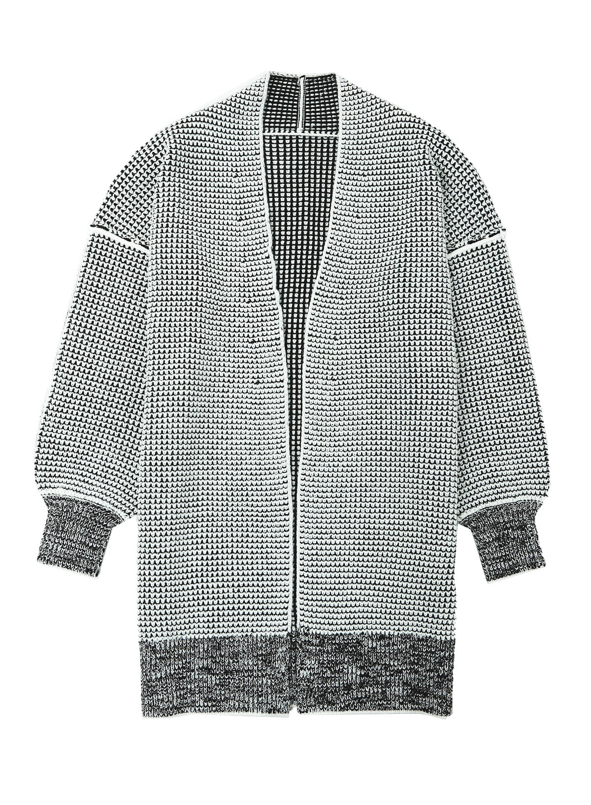 Gray Plaid Knitted Long Open Front Cardigan - My Store