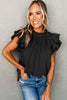 Black Smocked Ruffle Sleeve Blouse - My Store