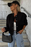 Black Big Pockets Baseball Collar Jacket - My Store