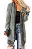 Gray Plaid Knitted Long Open Front Cardigan - My Store