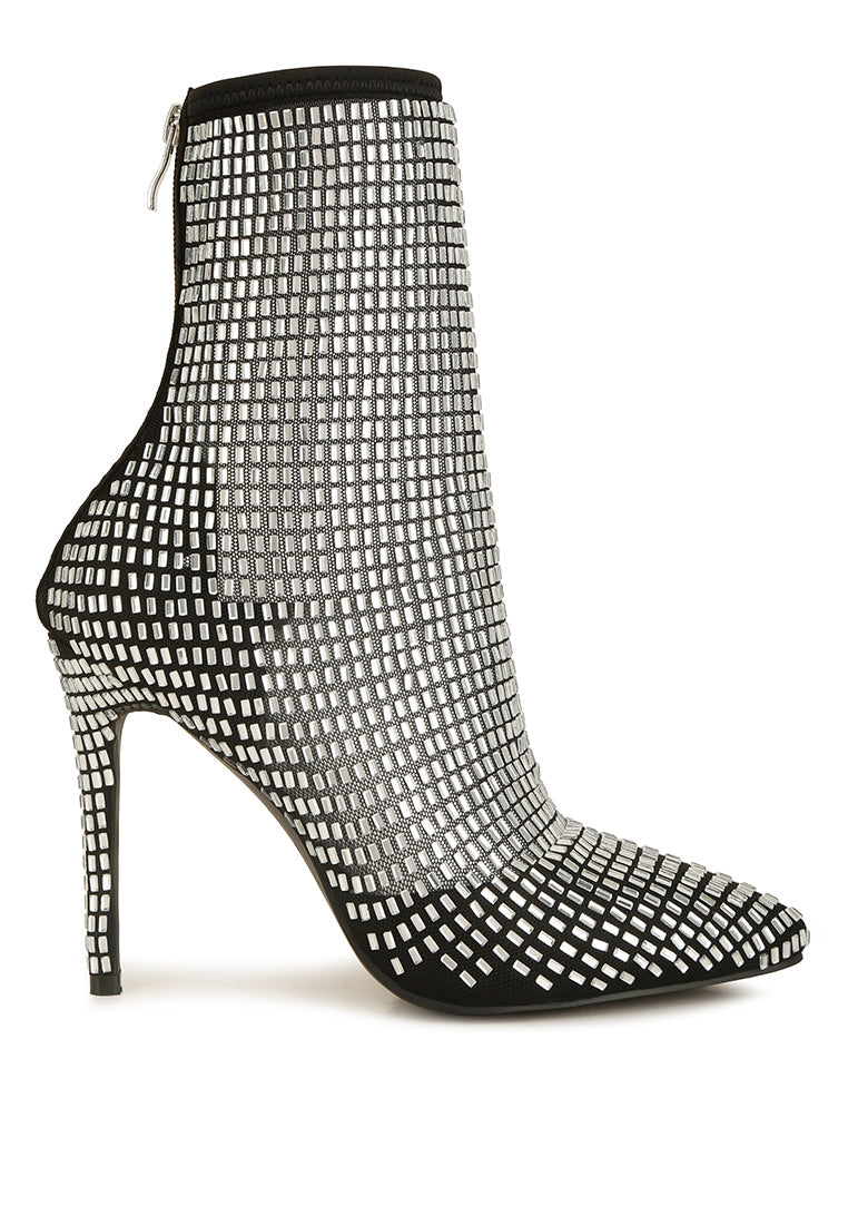 Fortunate Rhinestones Embellished Mesh Boots - My Store