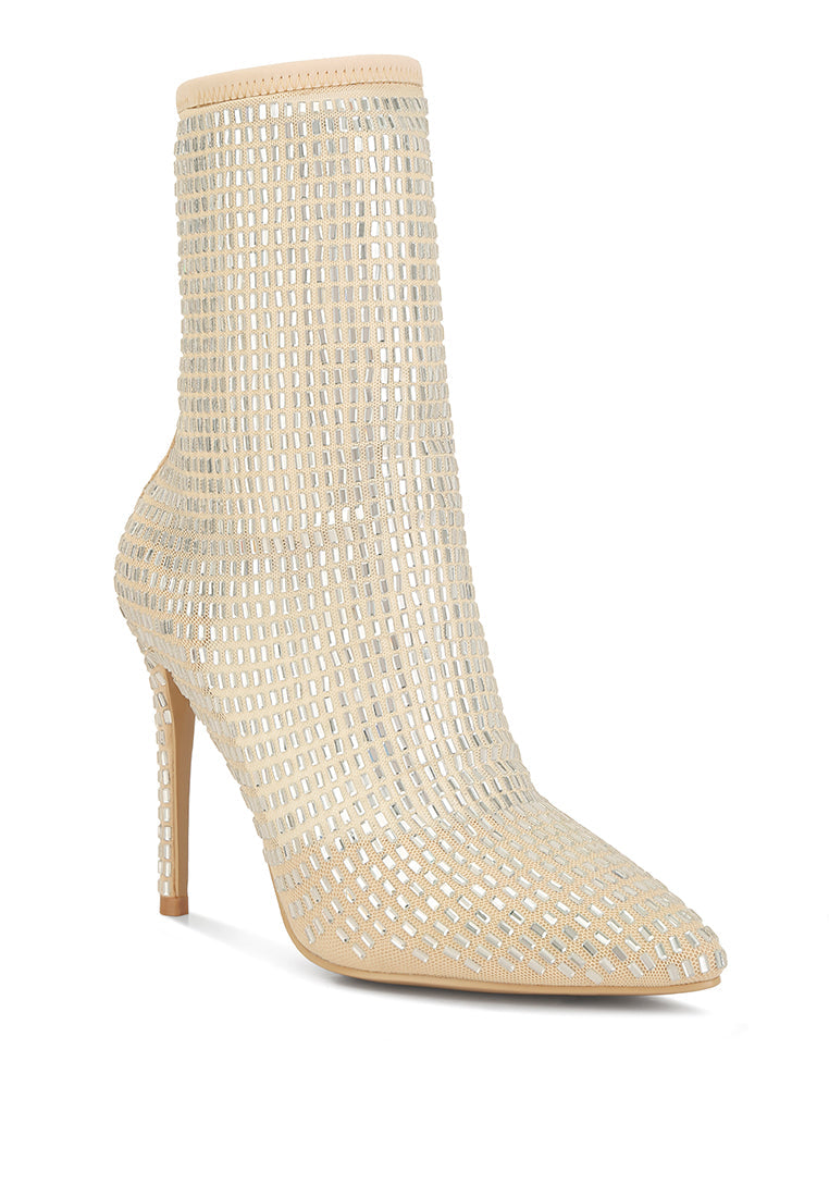 Fortunate Rhinestones Embellished Mesh Boots - My Store