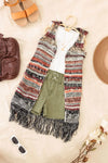 Girls Boho Striped Crochet Fringe Long Sweater Vest - My Store