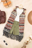 Girls Boho Striped Crochet Fringe Long Sweater Vest - My Store