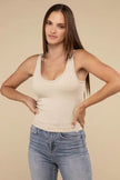 Ribbed Bra Padded V-Neck Tank Top - My Store