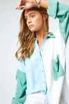 Color Block Button Up Blouse - My Store