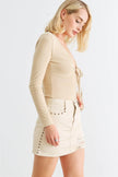 Beige Tie Scoop-Neck Long Sleeve Bodysuit - My Store