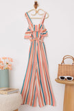 Girls Boho Striped Sleeveless Belted Ruffle Jumpsuit - My Store