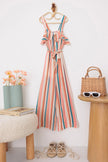 Girls Boho Striped Sleeveless Belted Ruffle Jumpsuit - My Store