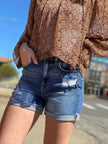 ZENANA DISTRESSED CUFFED RAW HEM DENIM SHORTS - My Store