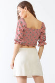 Floral Ruffle Smocked Back Ruched Crop Top - My Store