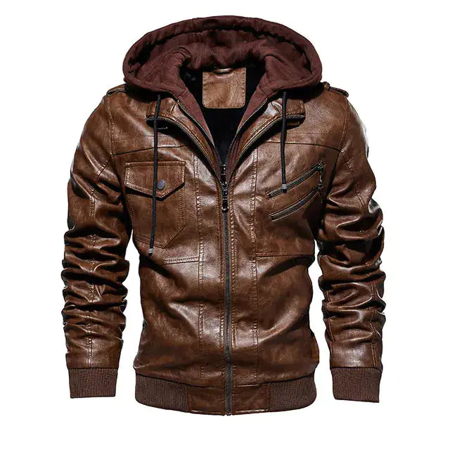 Comfortable Hooded PU Leather Jacket For Men - My Store