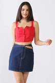 Denim Cotton Cut-Out Detail High Waist Mini Skirt - My Store