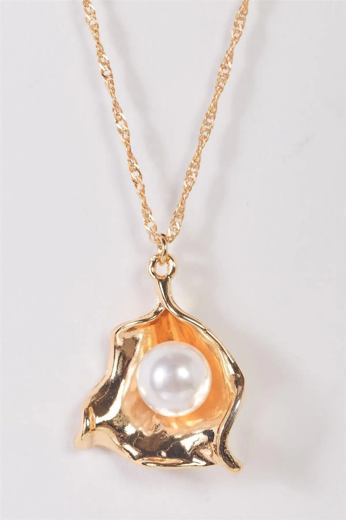 Gold Chain Shell Pendant White Pearl Necklace - My Store