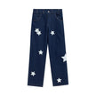 Pointed Star Embroidered Loose Jeans - My Store