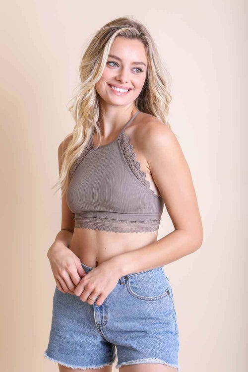 High Neck Crochet Trim Bralette - My Store