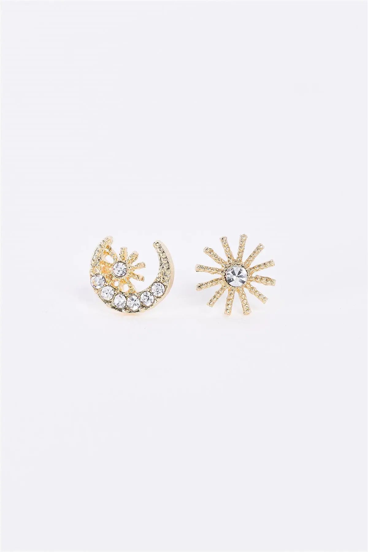 Gold Moon & Star Faux Gems Incrusted Stud Earrings - My Store