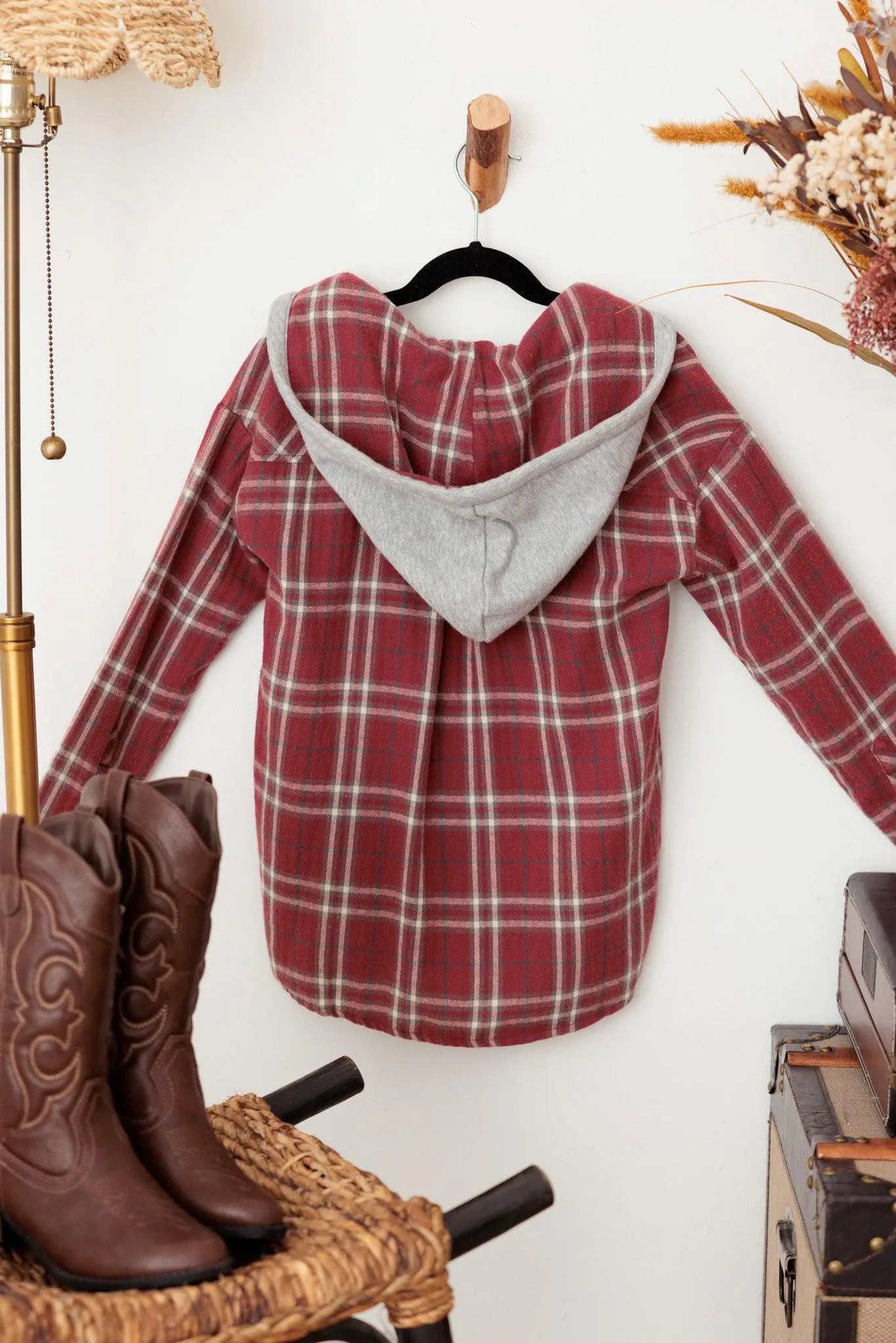 Girls Oversize Hooded Checkered Pearl Detail Shirt Top - My Store