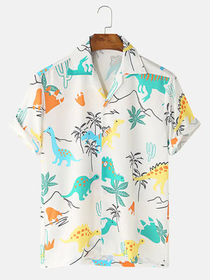 Cartoon Dinosaur Animal Printed Short Sleeve Casual Shirts - My Store