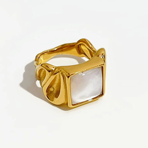White Shell Square Ring - My Store