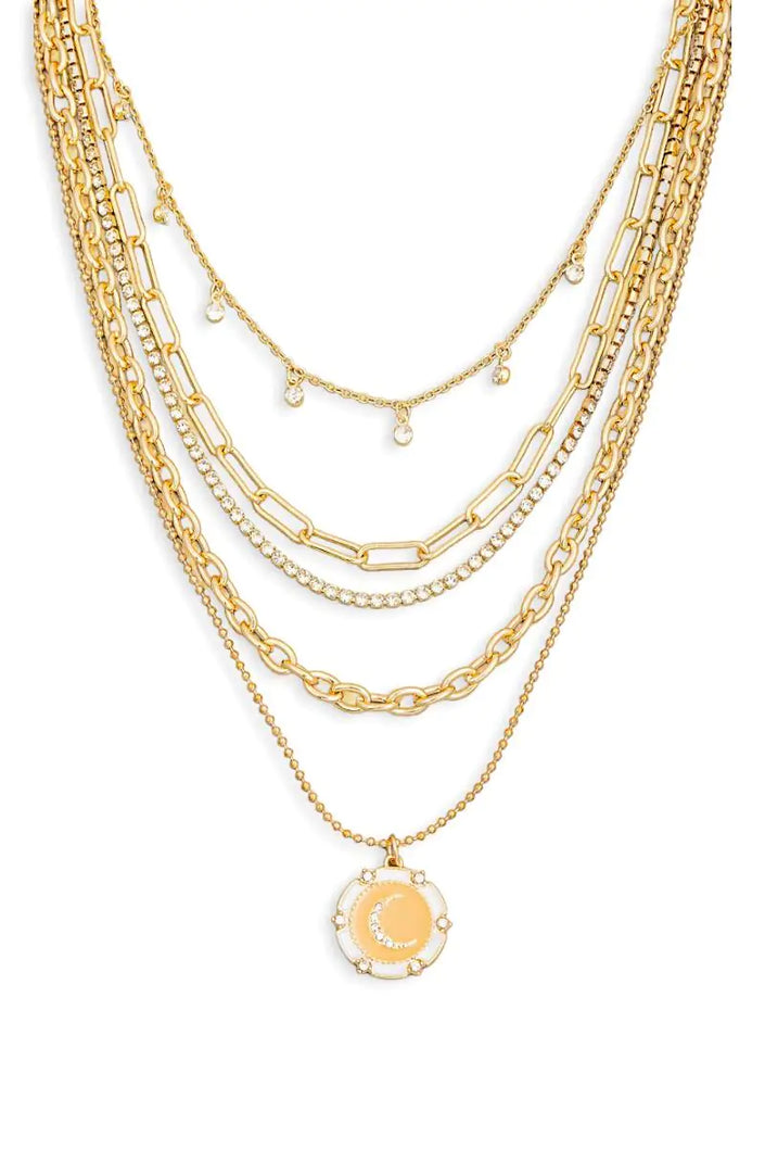 5 Layer Chain Crystal Moon Medallion Necklace