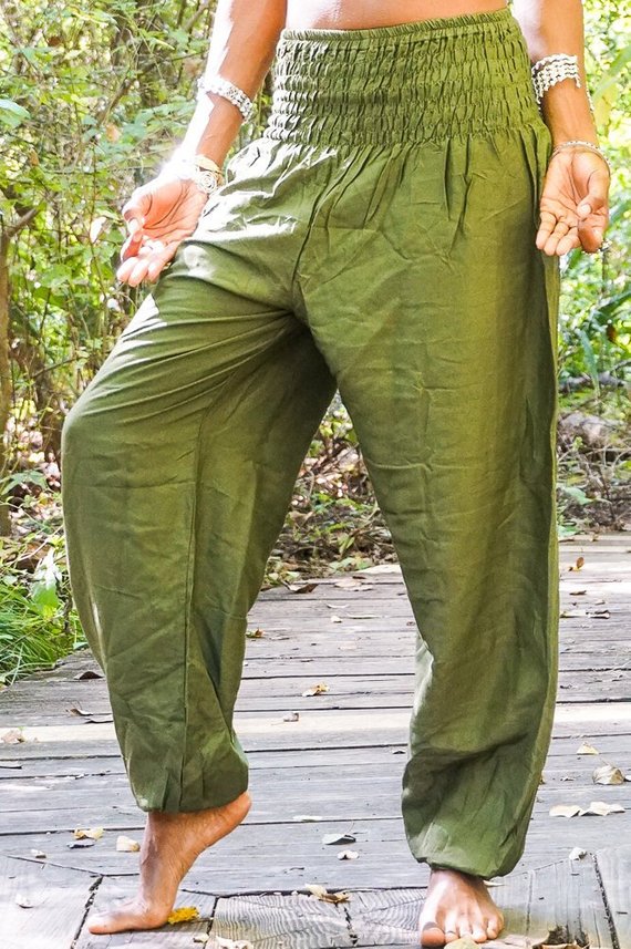 SOLID Green Women Boho Pants Hippie Pants Yoga - My Store