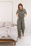 Safari green linen / Natural Linen Pajama set / Linen loungewear / - My Store