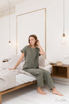 Safari green linen / Natural Linen Pajama set / Linen loungewear / - My Store