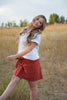 Coconut button Stripe Woven Skirt With Belt in Rust - My Store