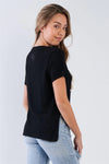 Black Short Sleeve "Love Is The Answer" Asymmetrical Hi-Lo Hem Top - My Store