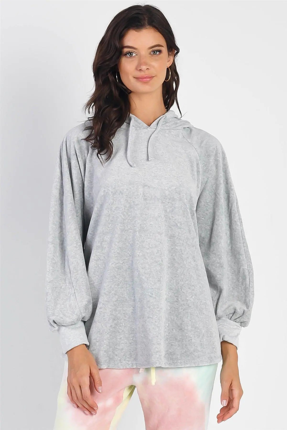 Grey Cotton Blend Hooded Long Sleeve Top