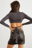 Cut-Out Self Back Tie Long Sleeve Crop Top - My Store