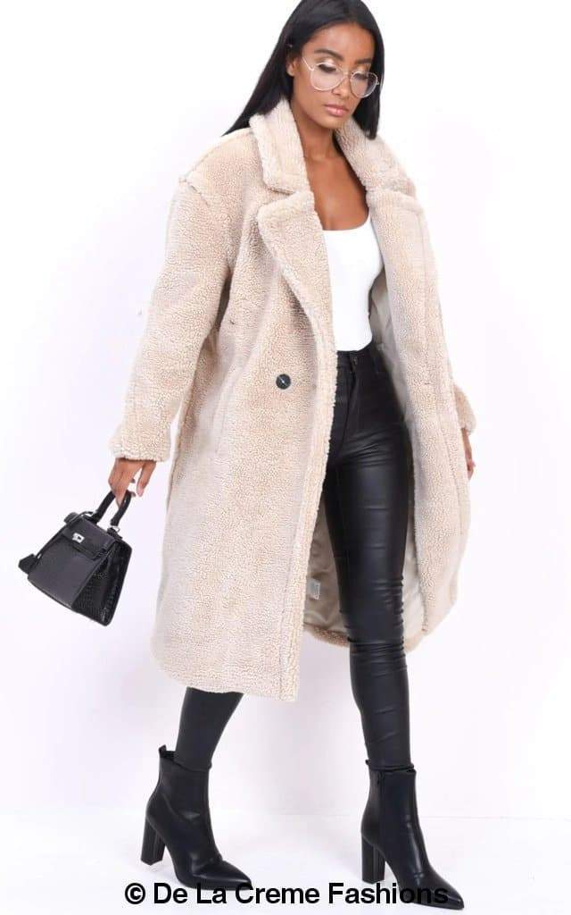 Jackie Double Breasted Borg Teddy Midi Coat - My Store