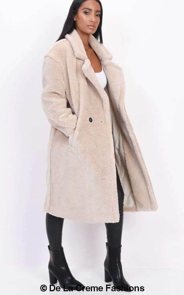 Jackie Double Breasted Borg Teddy Midi Coat - My Store