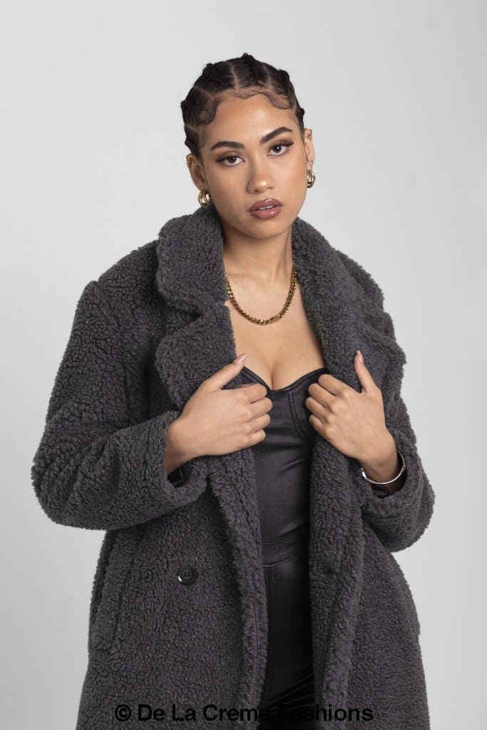 Jackie Double Breasted Borg Teddy Midi Coat - My Store