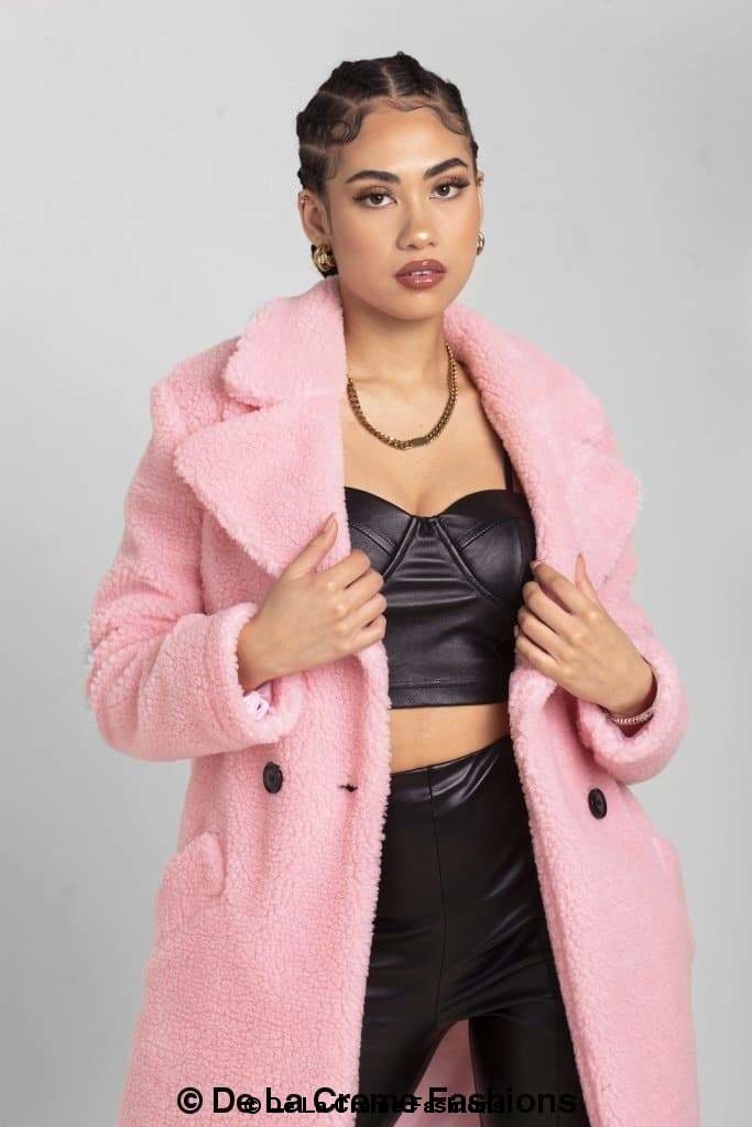 Janine Double Breasted Borg Teddy Coat - My Store