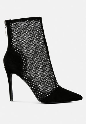 Jazz Rhinestone Embellished Mesh Stiletto Boots - My Store