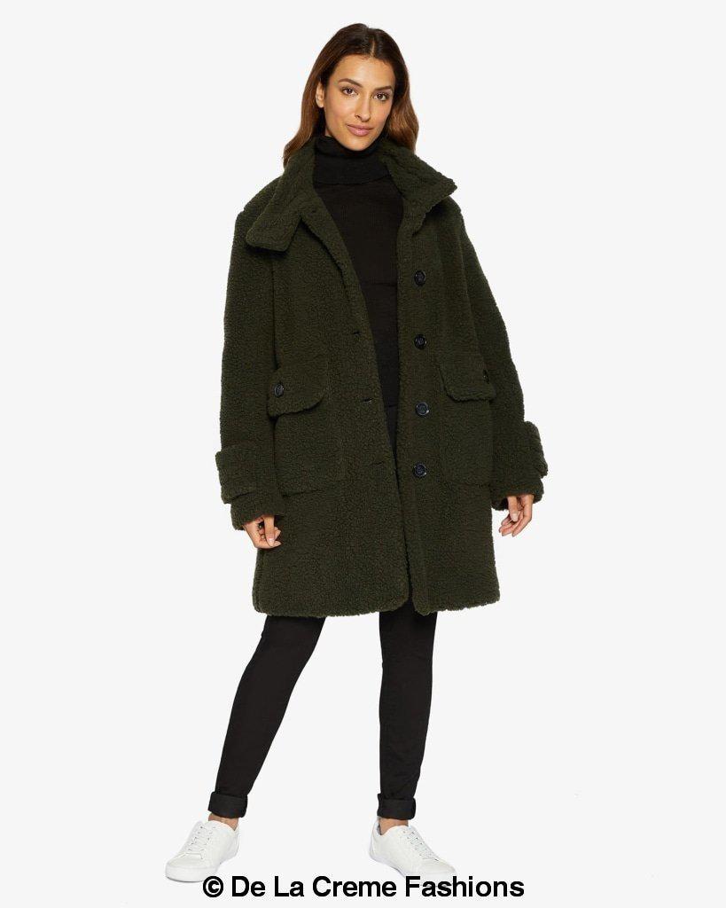 Julie High Neck Borg Teddy Coat - My Store