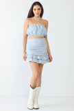 Plaid Cotton Strapless Crop Top & High Waist Flare Hem Mini Skirt Set - My Store