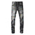 Men Speckle Ink Printed Vintage Pleated Ripped Jeans