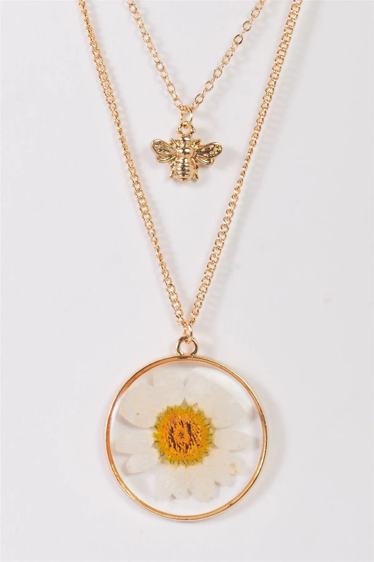 Gold Chain Real Daisy Bee Faux Diamond Pendants Necklace - My Store