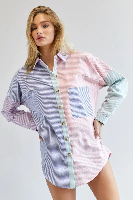 Multi Color Striped Button Down Shirt - My Store