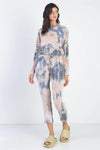 Tie-Dye Button Loop Round Neck Long Sleeve Jumpsuit - My Store