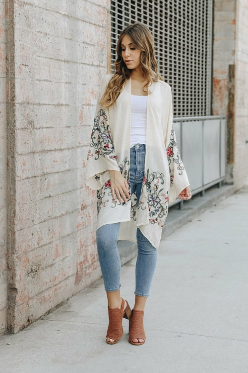 Long Floral Kimono Cardigan - My Store