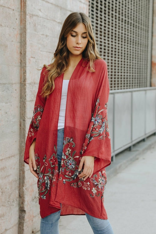 Long Floral Kimono Cardigan - My Store